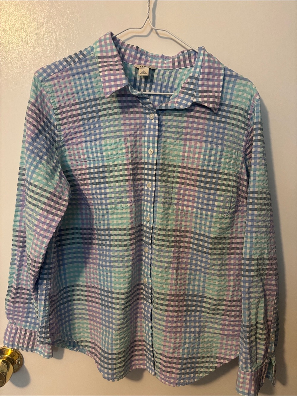 L.L.Bean Vintage Plaid Pastel 100% Cotton Button Down Y2K Soft Textured
